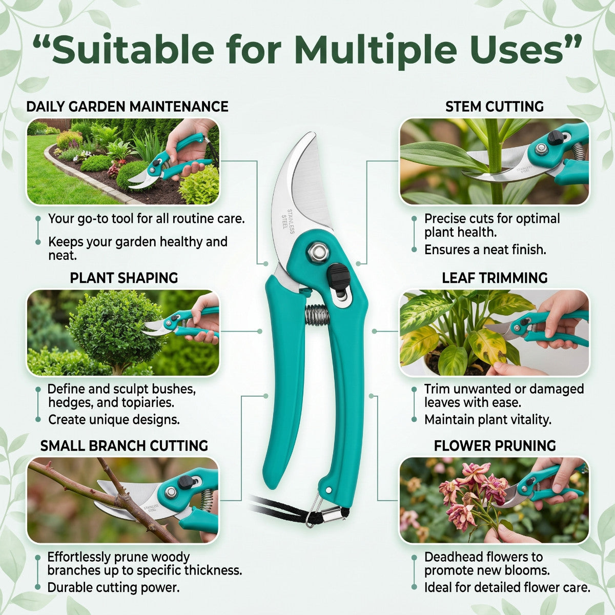 Casa De Amor Plant Pruner Cutter 1 Pc, Stainless Steel Garden Pruning Shear with Safety Lock, Sharp Blade & Ergonomic Handle for Plant, Branch, Leaf & Stem Cutting