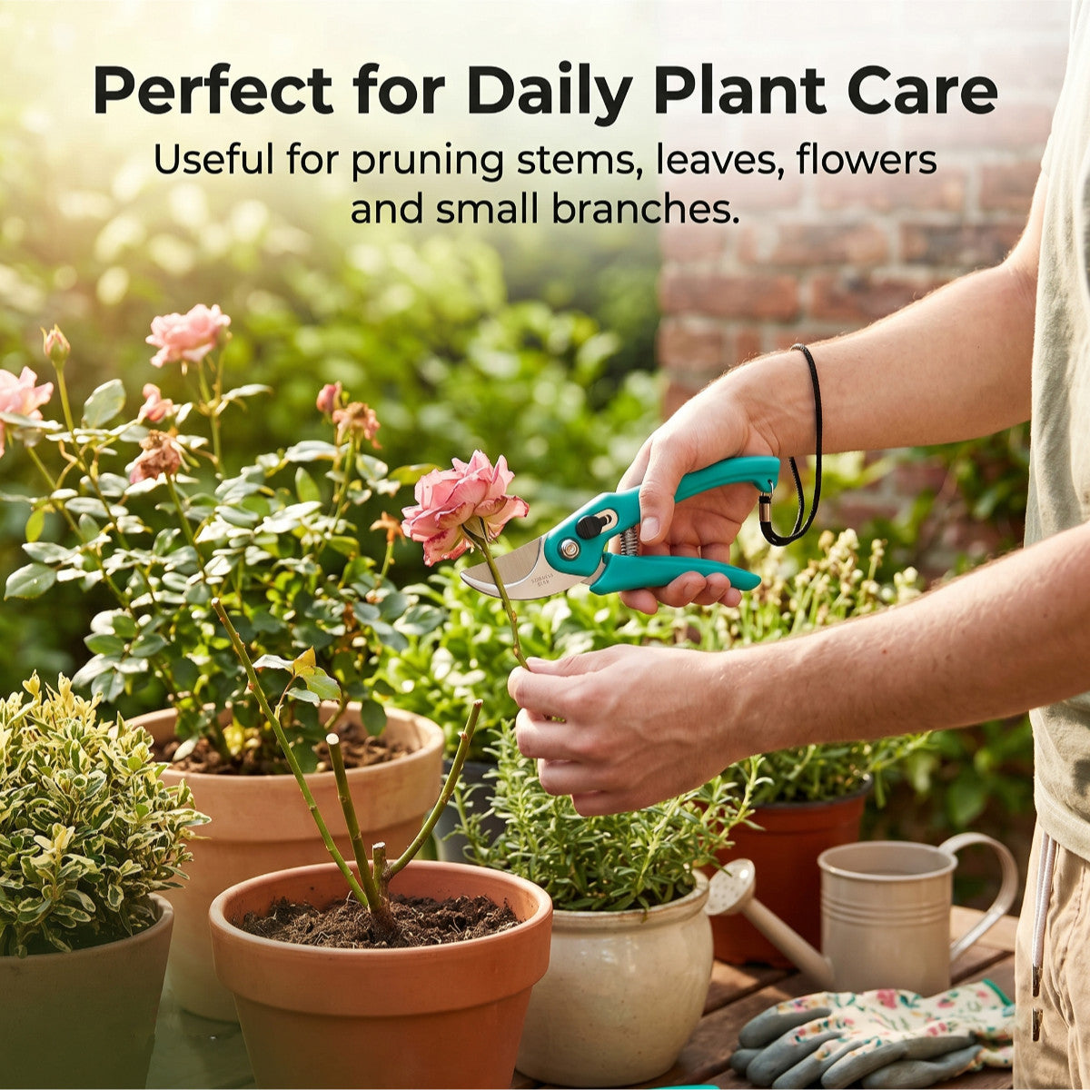 Casa De Amor Plant Pruner Cutter 1 Pc, Stainless Steel Garden Pruning Shear with Safety Lock, Sharp Blade & Ergonomic Handle for Plant, Branch, Leaf & Stem Cutting