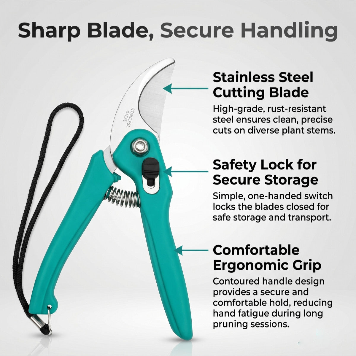 Casa De Amor Plant Pruner Cutter 1 Pc, Stainless Steel Garden Pruning Shear with Safety Lock, Sharp Blade & Ergonomic Handle for Plant, Branch, Leaf & Stem Cutting