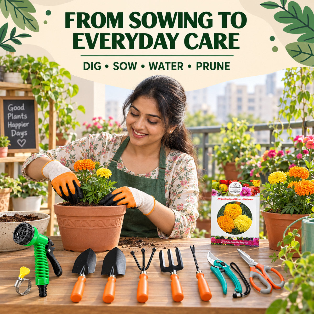 Casa De Amor Gardening Tools Kit-10 Pcs | Home Gardening Tool Set
