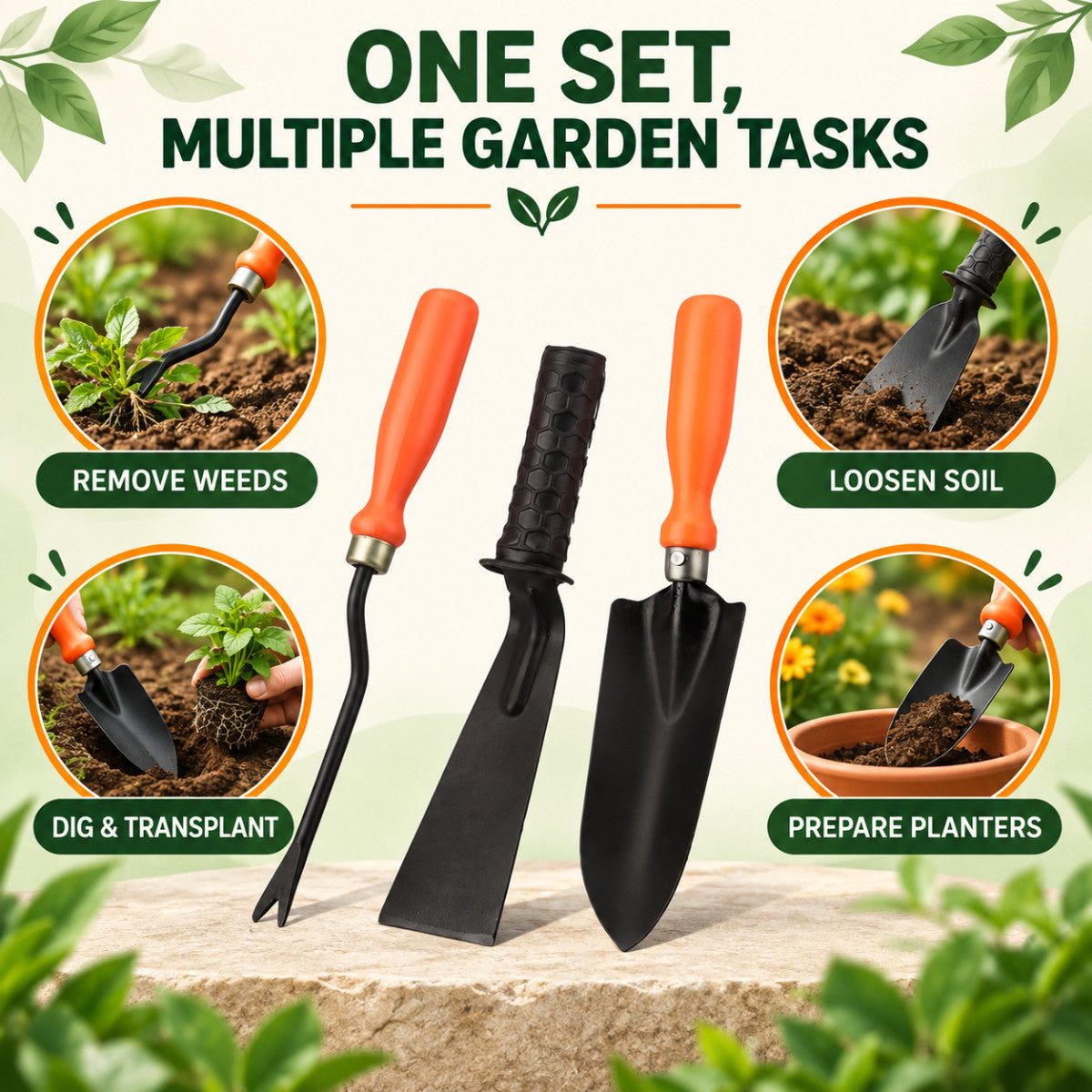 Casa De Amor Gardening Tools Kit-3 Pcs (Small Trowel, Khurpi, Weeder)