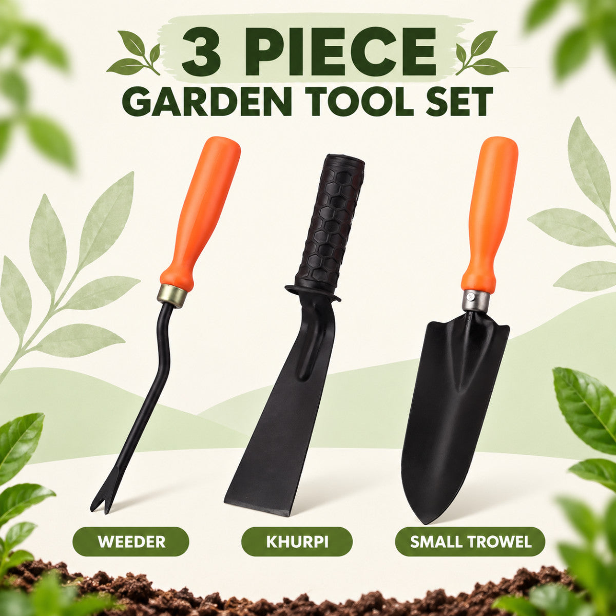 Casa De Amor Gardening Tools Kit-3 Pcs (Small Trowel, Khurpi, Weeder)