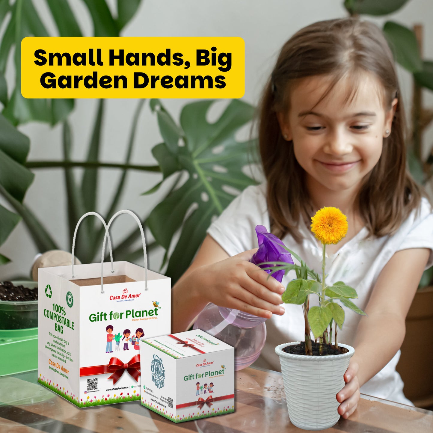 Casa De Amor Gift for Planet Grow Your Own Vegetable Kit for Kids – DIY Gardening Kit with Pot, Seeds, Soil – Eco-Friendly Return Gift