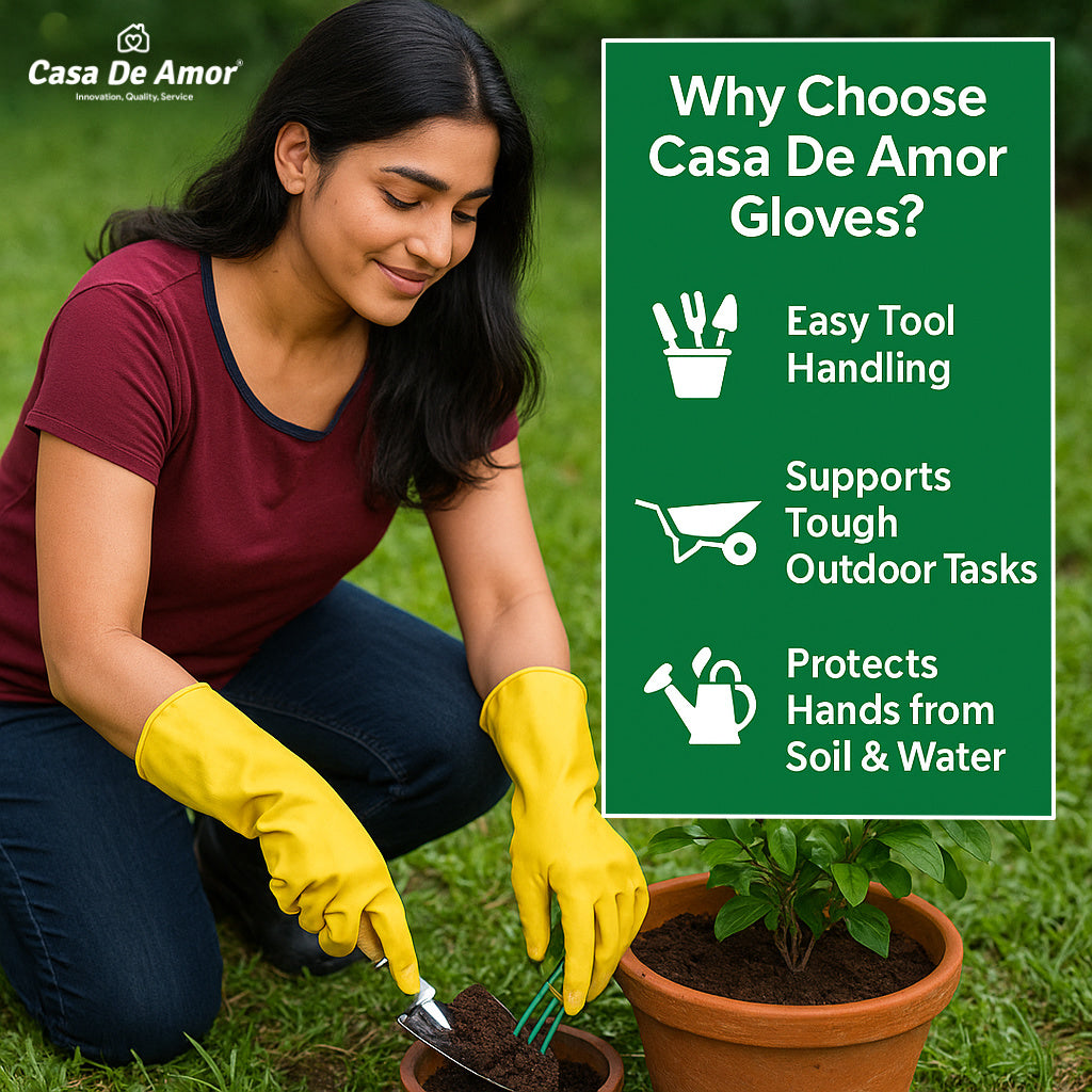 Casa De Amor Long Heavy Duty Latex Rubber Gardening Gloves – Waterproof & Reusable Garden Gloves for Home, Farming, Agriculture & Dairy Use – 0.55mm Thick, Yellow (1 Pair)