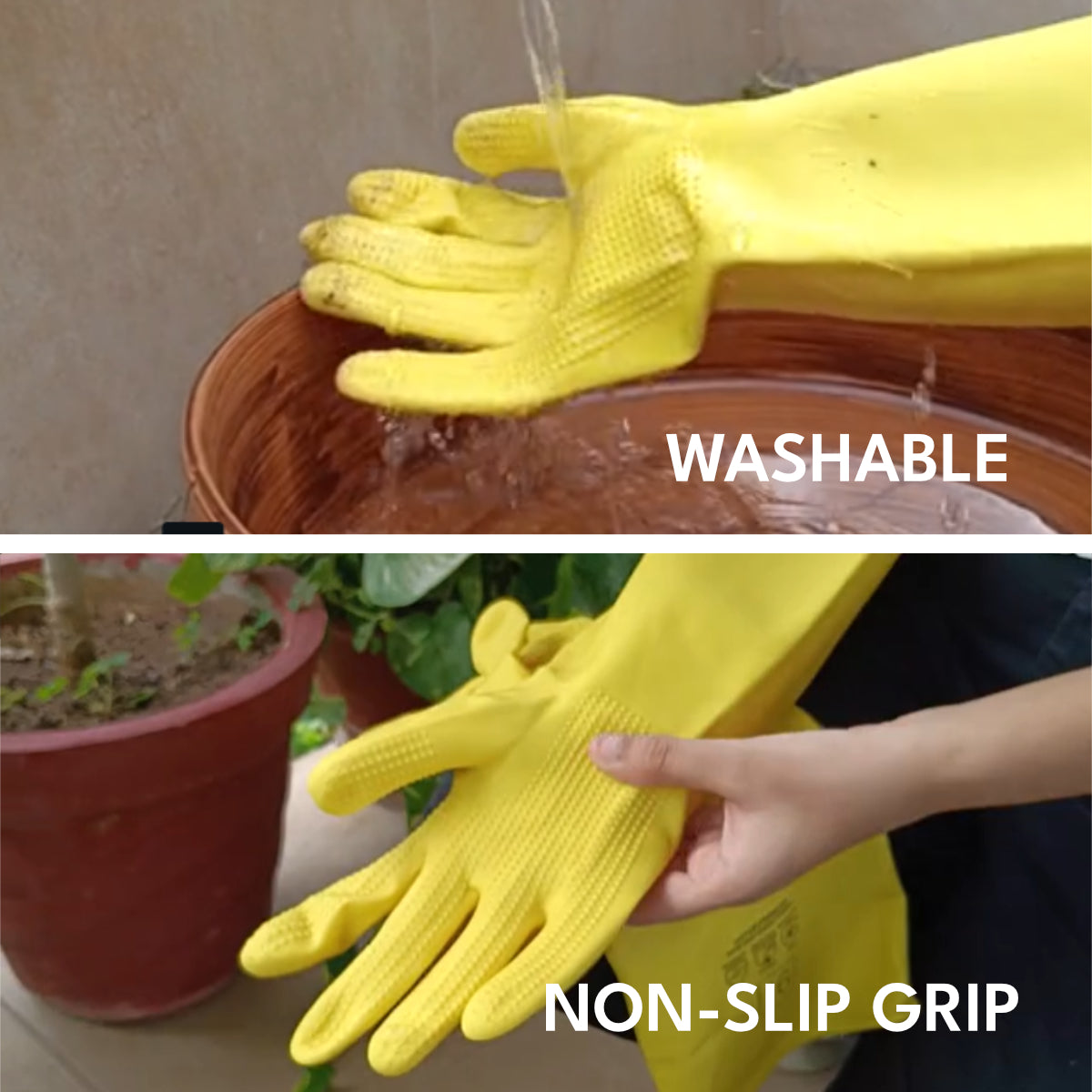 Casa De Amor Long Heavy Duty Latex Rubber Gardening Gloves – Waterproof & Reusable Garden Gloves for Home, Farming, Agriculture & Dairy Use – 0.55mm Thick, Yellow (1 Pair)