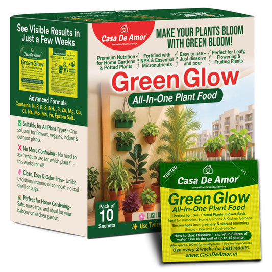 Casa De Amor Green Glow All‑In‑One Plant Food – 200g | 10 Sachets | Complete NPK + Micronutrients for Fast Growth & Greener Leaves