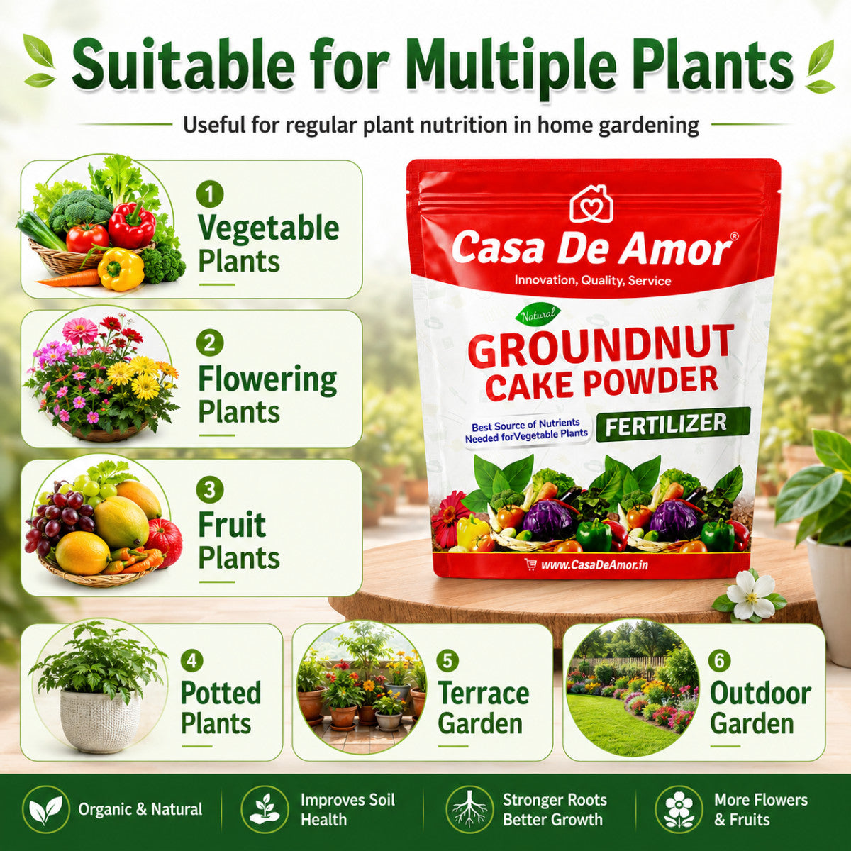 Casa De Amor Natural Groundnut Cake Powder Fertilizer for Home, Balcony, Terrace & Outdoor Gardening (900 Gm)