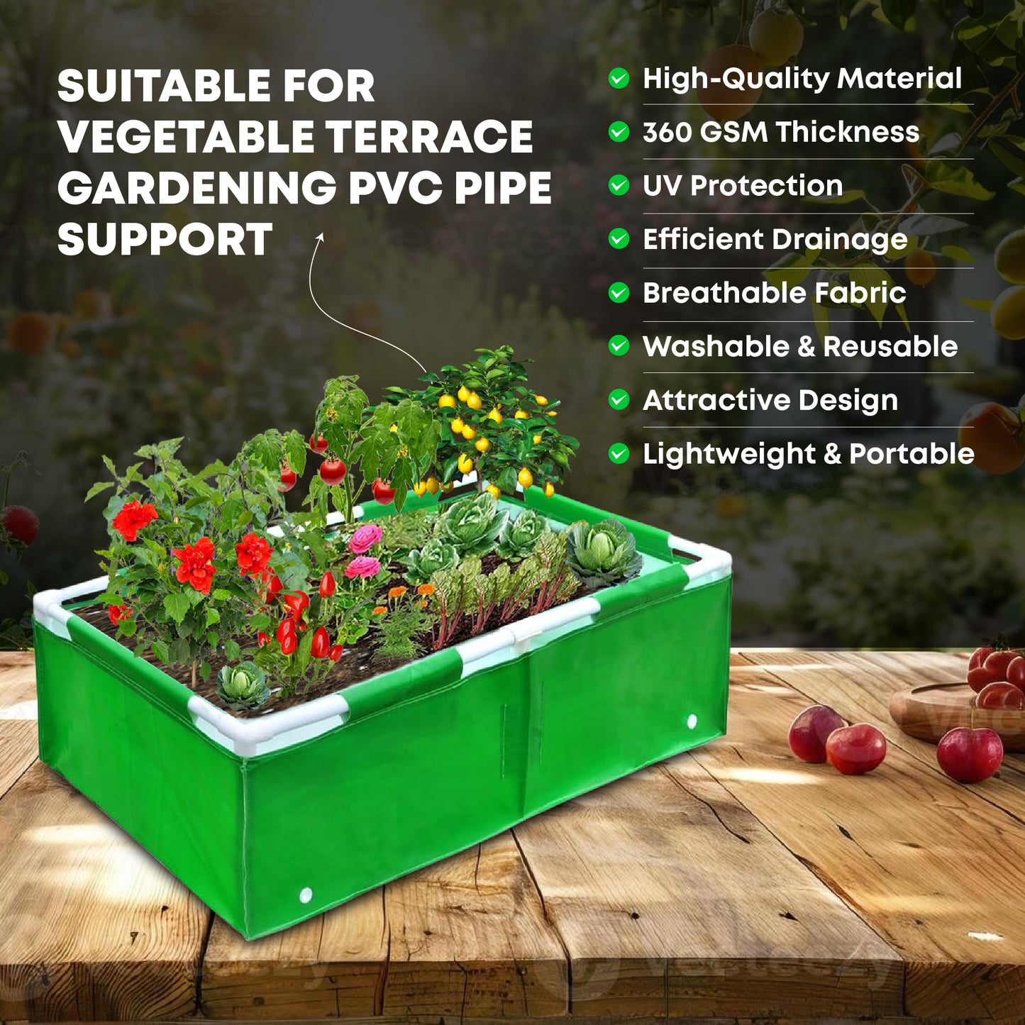 Casa De Amor HDPE UV Protected 360 GSM Green Grow Bags Rectangular Suitable for Vegetable Terrace Gardening (4x2x1.5 Feet, Pack of 1)