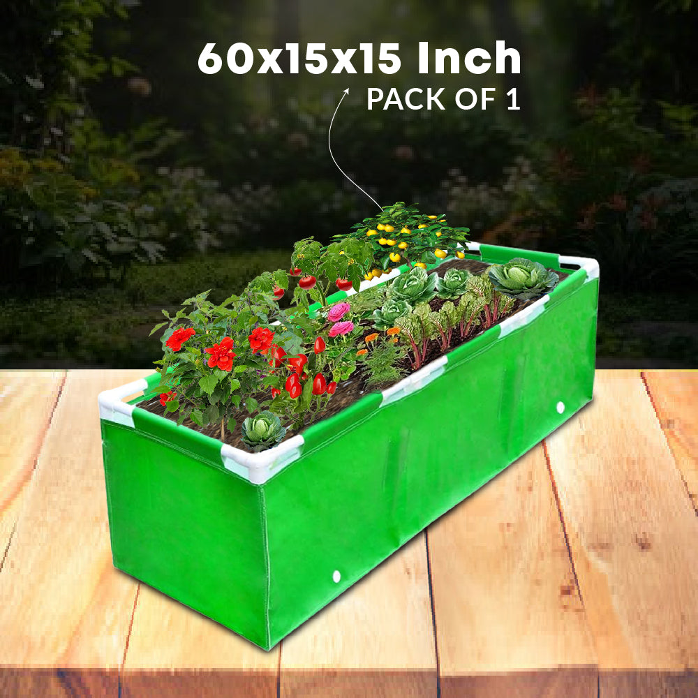 Casa De Amor HDPE UV Protected 360 GSM Green Grow Bags Rectangular Suitable for Vegetable Terrace Gardening (5x1.25x1.25 Feet, Pack of 1)