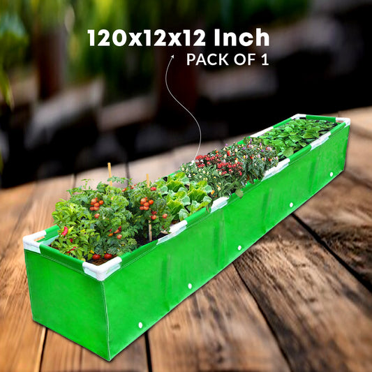 Casa De Amor HDPE UV Protected 360 GSM Green Grow Bags Rectangular Suitable for Vegetable Terrace Gardening (10x1x1 Feet, Pack of 1)