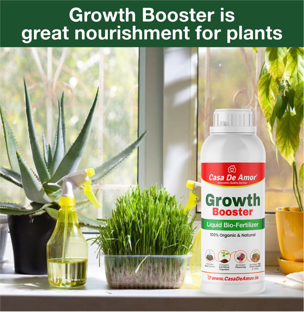 Casa De Amor Flower Booster Fertilizer for Flower Plants (900 GM) +Growth Booster Liquid Bio-Fertilizer (500 ml) for Indoor/Outdoor Plants- Combo Pack