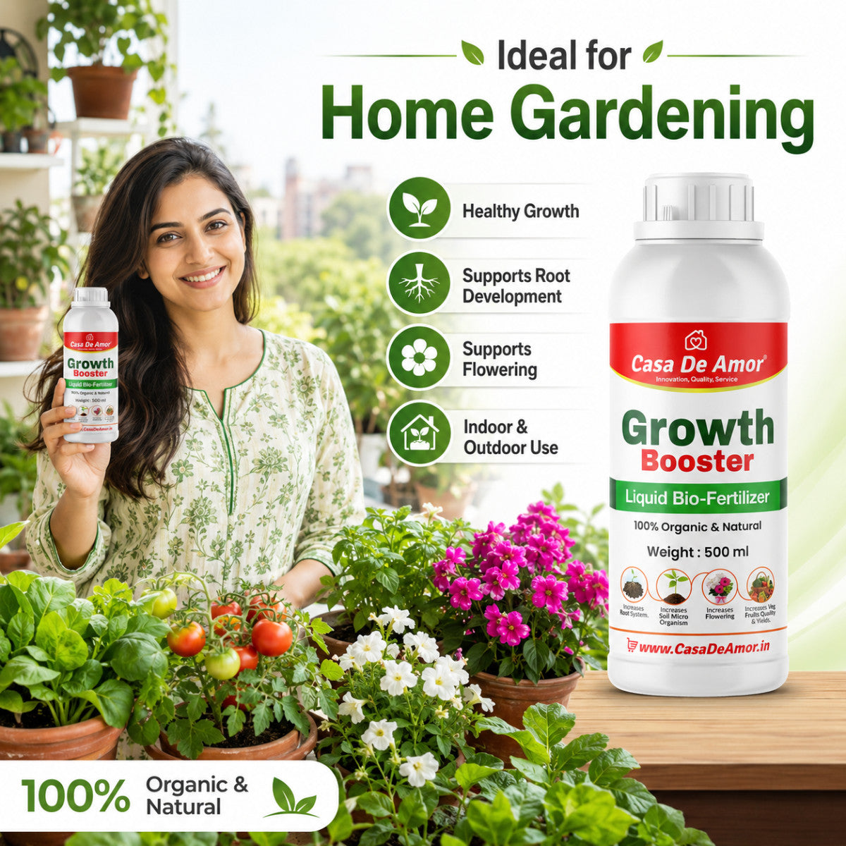 Casa De Amor Growth Booster Liquid Bio-Fertilizer for All Plants, Perfect to Use On Indoor/Outdoor Plants