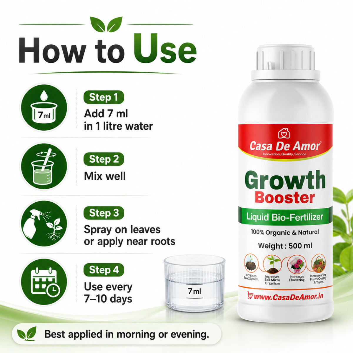 Casa De Amor Growth Booster Liquid Bio-Fertilizer for All Plants, Perfect to Use On Indoor/Outdoor Plants