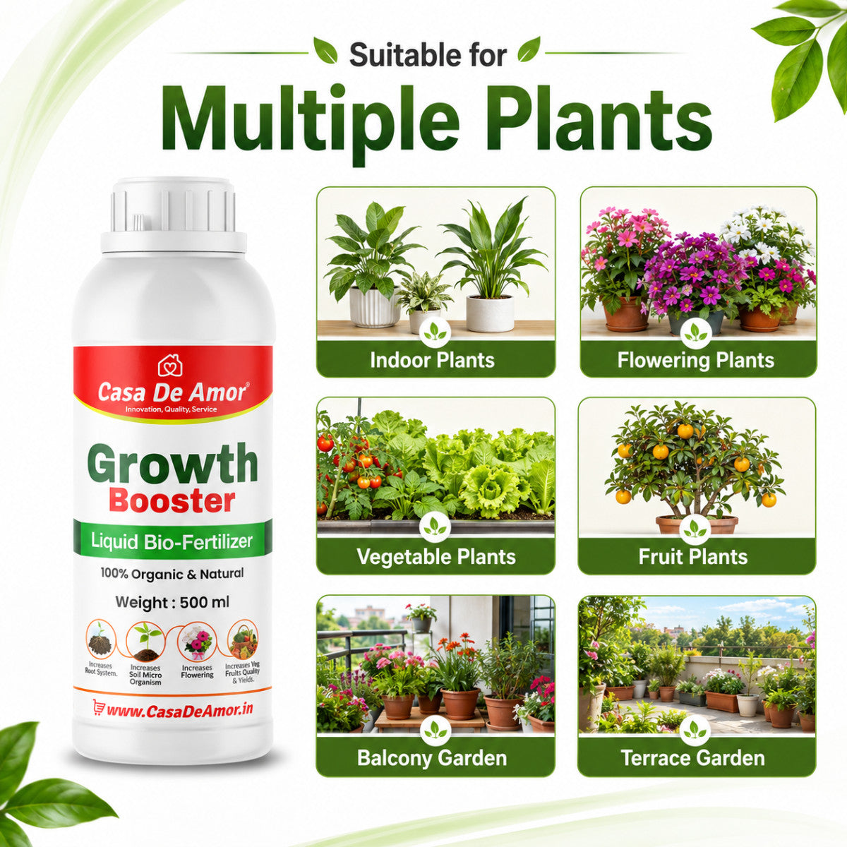Casa De Amor Growth Booster Liquid Bio-Fertilizer for All Plants, Perfect to Use On Indoor/Outdoor Plants