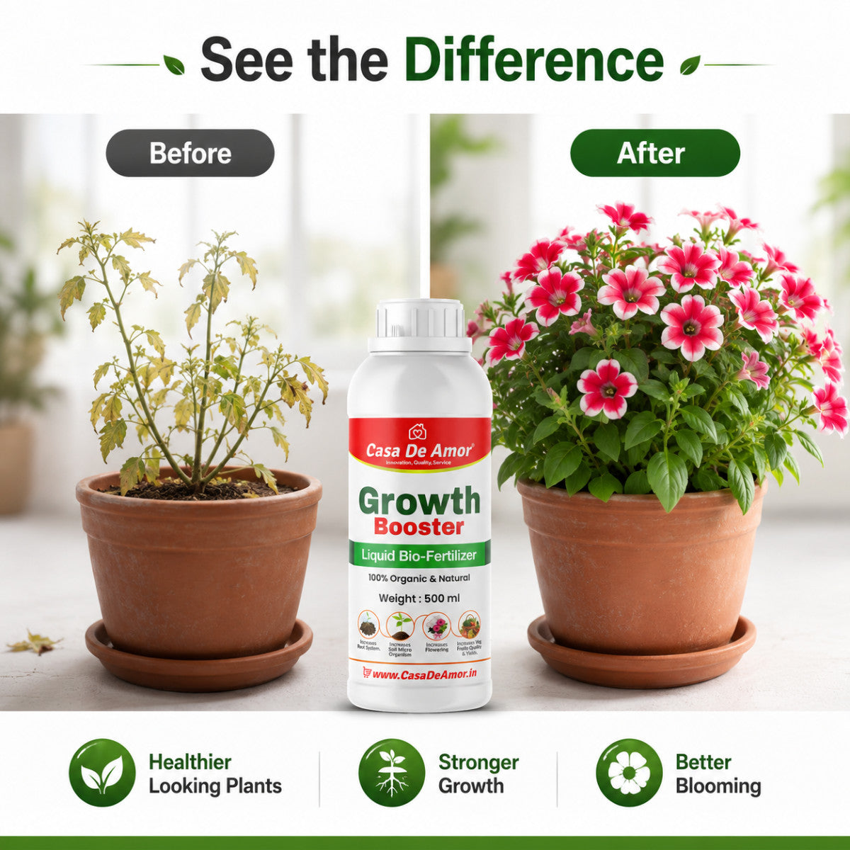 Casa De Amor Growth Booster Liquid Bio-Fertilizer for All Plants, Perfect to Use On Indoor/Outdoor Plants