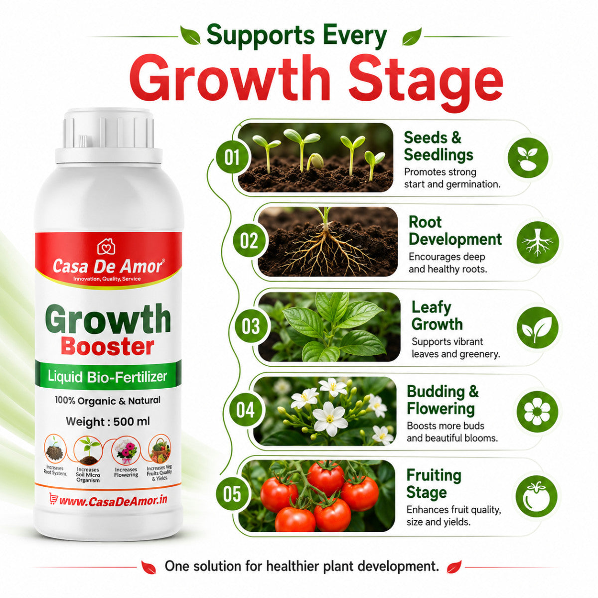 Casa De Amor Growth Booster Liquid Bio-Fertilizer for All Plants, Perfect to Use On Indoor/Outdoor Plants