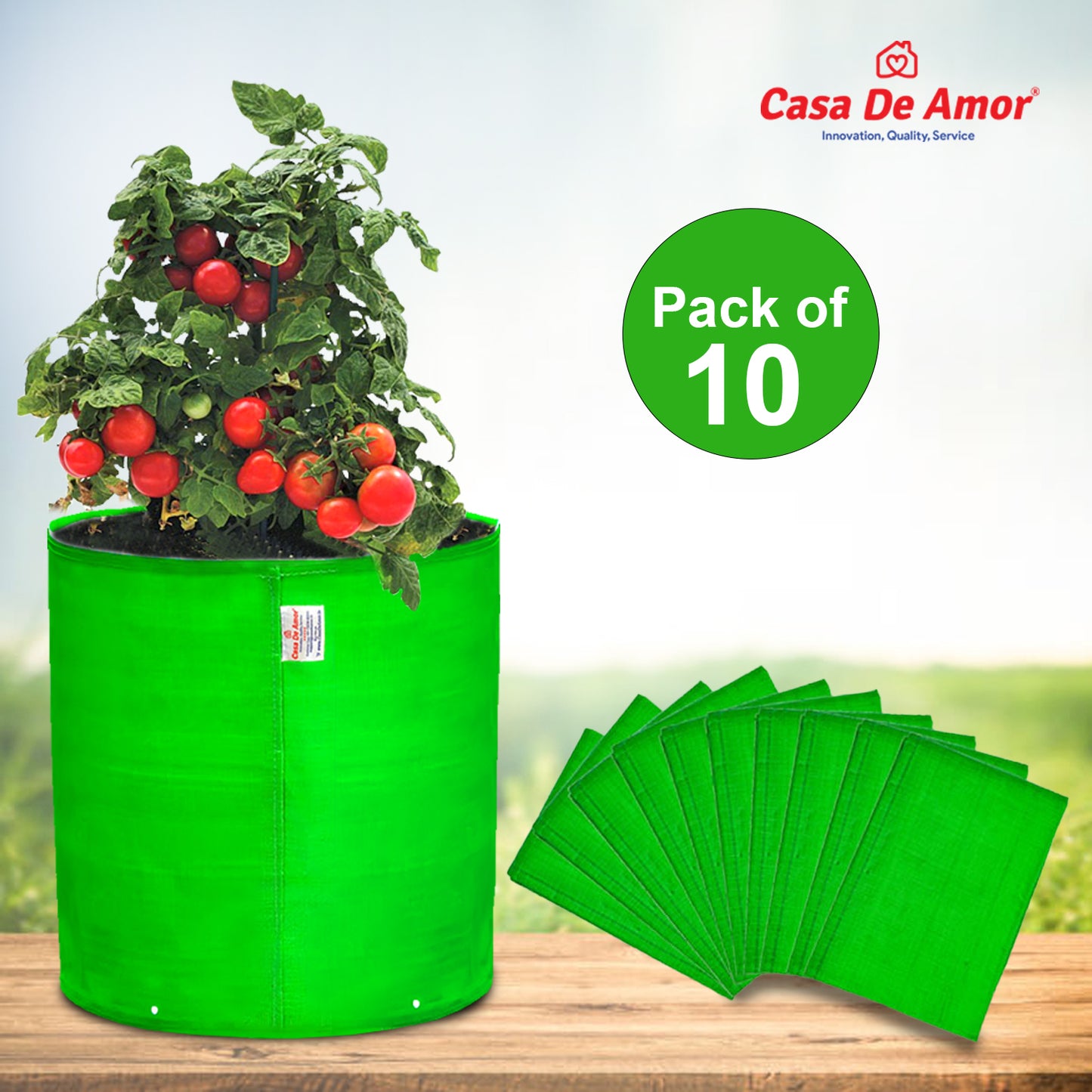 Casa De Amor Terrace Gardening Vegetable and Flower Green Grow Bag (12 X 12 Inch, 260 GSM)