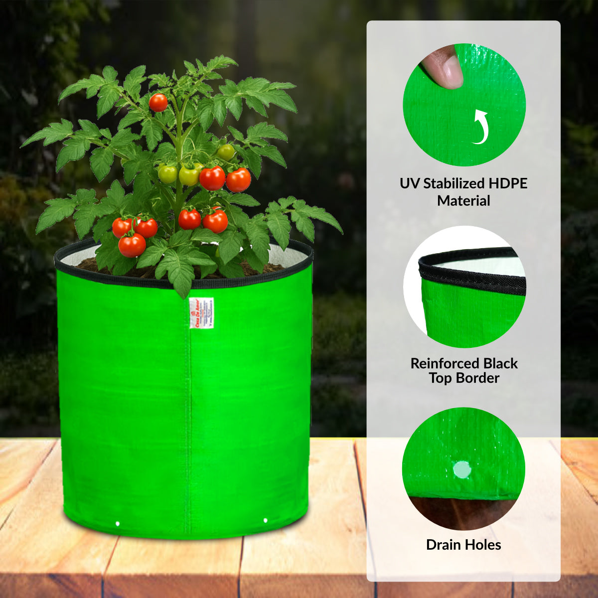Casa De Amor 12x12 Inch HDPE Grow Bag Heavy Duty Round Planter Bag with Black Top Border | Reusable Grow Bags for Home Garden, Vegetables, Flowers & Terrace Gardening, 260 GSM