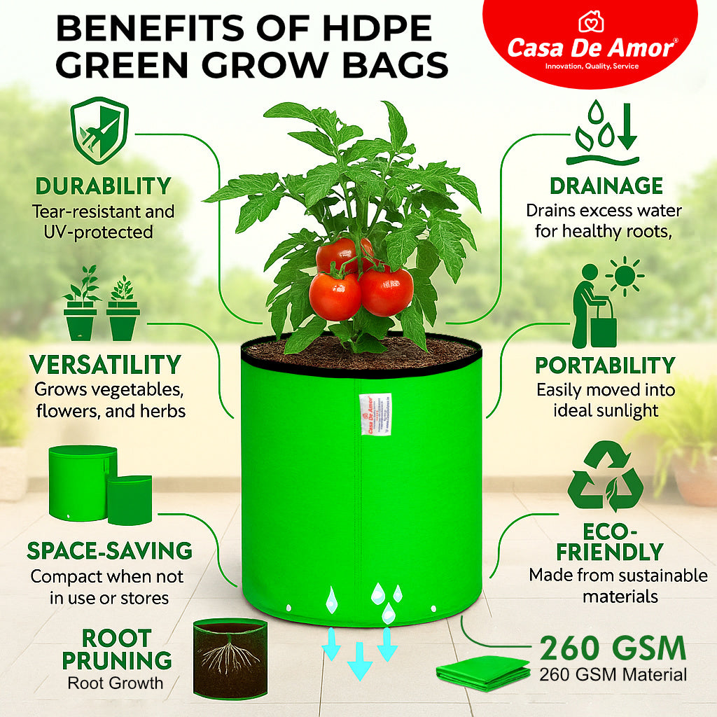 Casa De Amor 12x12 Inch HDPE Grow Bag Heavy Duty Round Planter Bag with Black Top Border | Reusable Grow Bags for Home Garden, Vegetables, Flowers & Terrace Gardening, 260 GSM