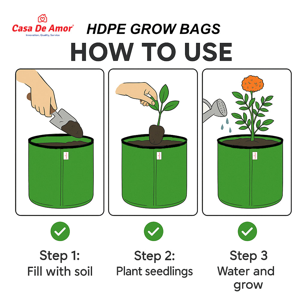 Casa De Amor 12x12 Inch HDPE Grow Bag Heavy Duty Round Planter Bag with Black Top Border | Reusable Grow Bags for Home Garden, Vegetables, Flowers & Terrace Gardening, 260 GSM