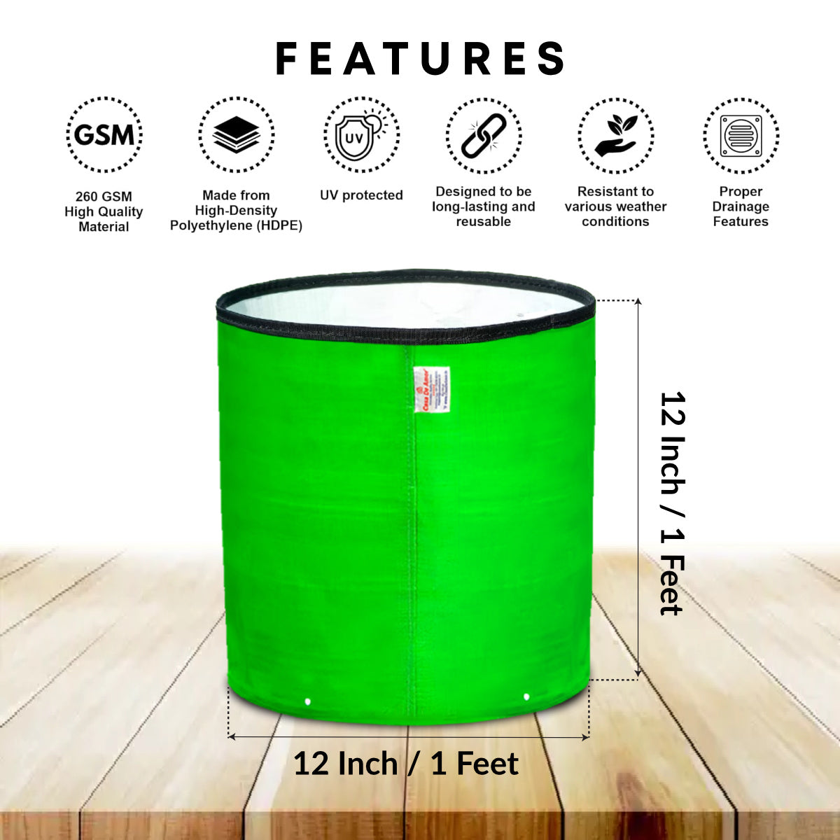 Casa De Amor 12x12 Inch HDPE Grow Bag Heavy Duty Round Planter Bag with Black Top Border | Reusable Grow Bags for Home Garden, Vegetables, Flowers & Terrace Gardening, 260 GSM