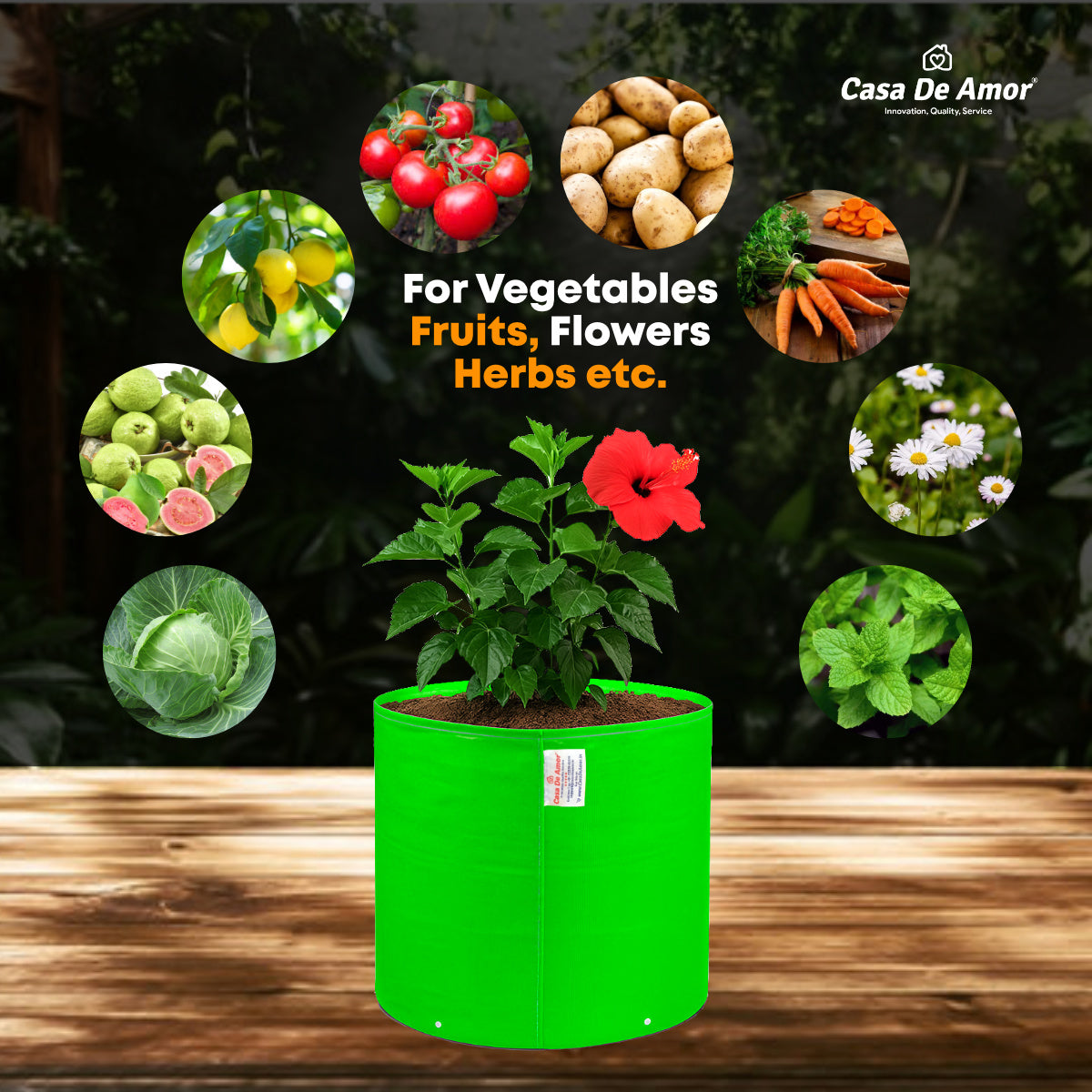 Casa De Amor Premium HDPE 260 GSM UV-Protected Round Grow Bags – 15x15 Inch, Green, Pack of 3 – Ideal for Terrace & Vegetable Gardening