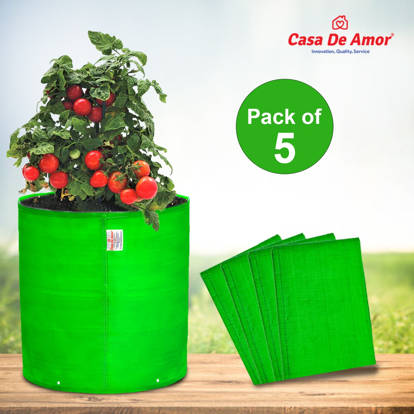 Casa De Amor Terrace Gardening Vegetable and Flower Green Grow Bag (12 X 12 Inch, 260 GSM)