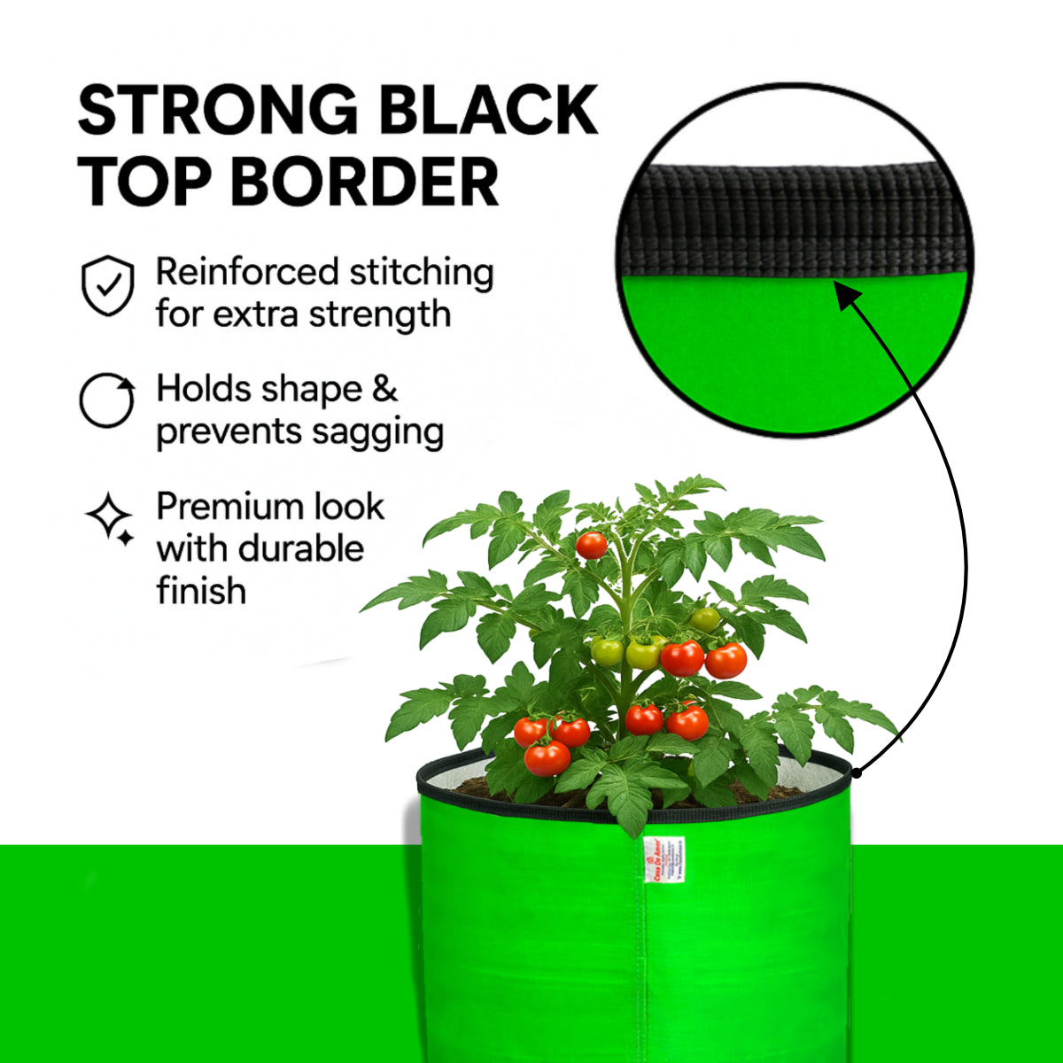 Casa De Amor 12x12 Inch HDPE Grow Bag Heavy Duty Round Planter Bag with Black Top Border | Reusable Grow Bags for Home Garden, Vegetables, Flowers & Terrace Gardening, 260 GSM