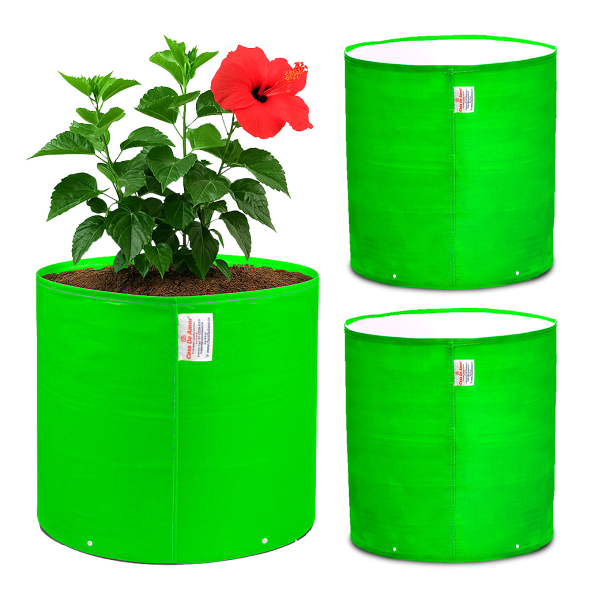 Casa De Amor Premium HDPE 260 GSM UV-Protected Round Grow Bags – 15x15 Inch, Green, Pack of 3 – Ideal for Terrace & Vegetable Gardening