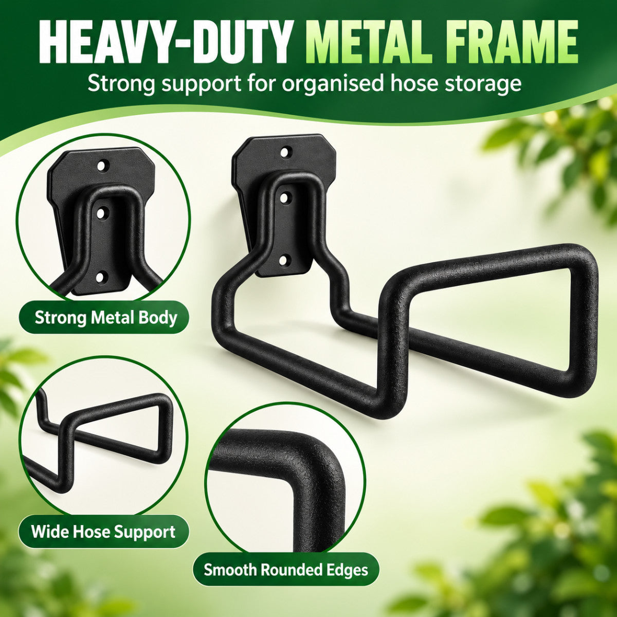 Casa De Amor Garden Hose Hanger for Wall, Heavy Duty Metal, Black