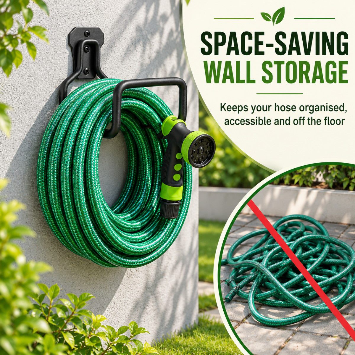 Casa De Amor Garden Hose Hanger for Wall, Heavy Duty Metal, Black