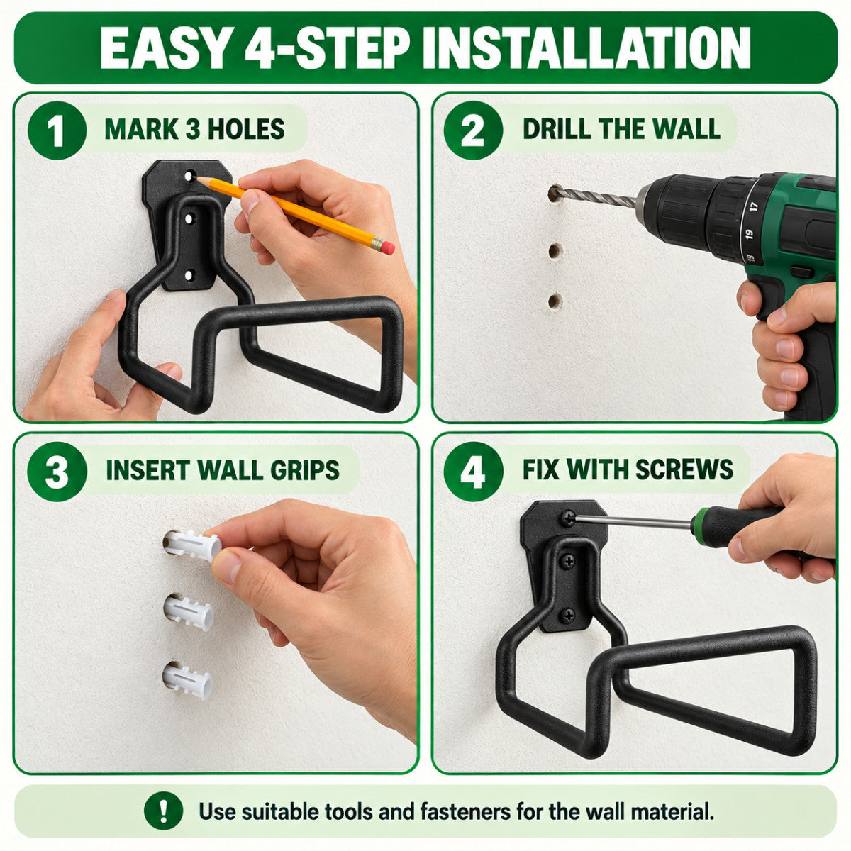 Casa De Amor Garden Hose Hanger for Wall, Heavy Duty Metal, Black