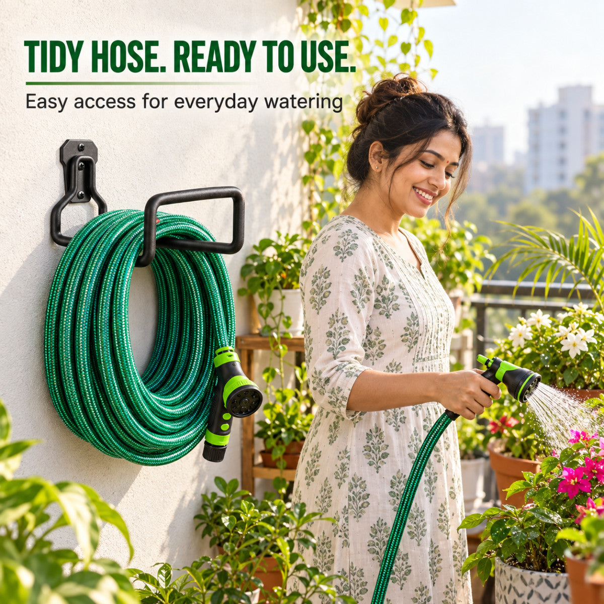 Casa De Amor Garden Hose Hanger for Wall, Heavy Duty Metal, Black