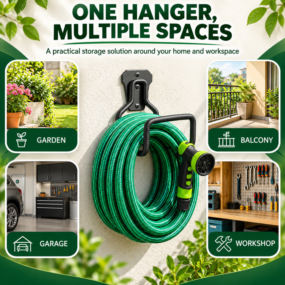 Casa De Amor Garden Hose Hanger for Wall, Heavy Duty Metal, Black