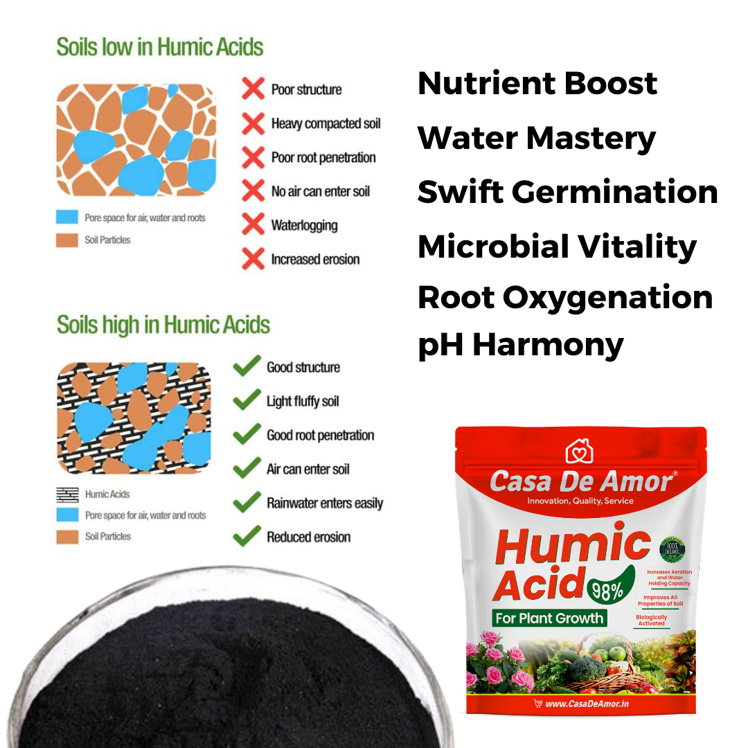 Casa De Amor Organic Humic Acid 98 (Water Soluble) for Plants, Natural Plant Growth Stimulator, Improves Plant Root System