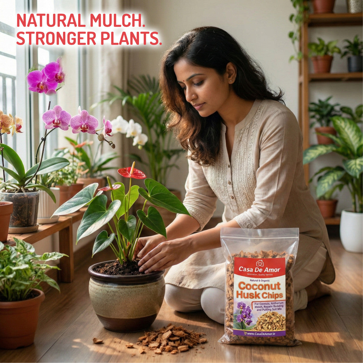 Casa De Amor Natural Coconut Husk Chip Fiber for Orchids, Anthurium, Mulch, Reptile Bedding, Potting Soil Mix for Indoor & Outdoor, Growing Media