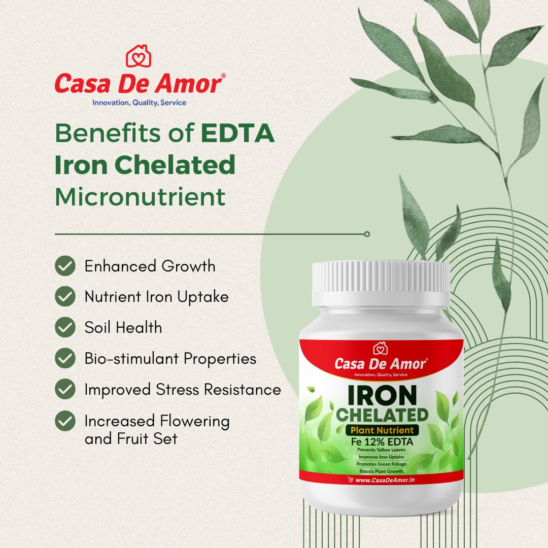 Casa De Amor Iron Fe-12% EDTA Chelated Micronutrient | 100% Water-Soluble Foliar Spray | Prevents Chlorosis & Boosts Yield