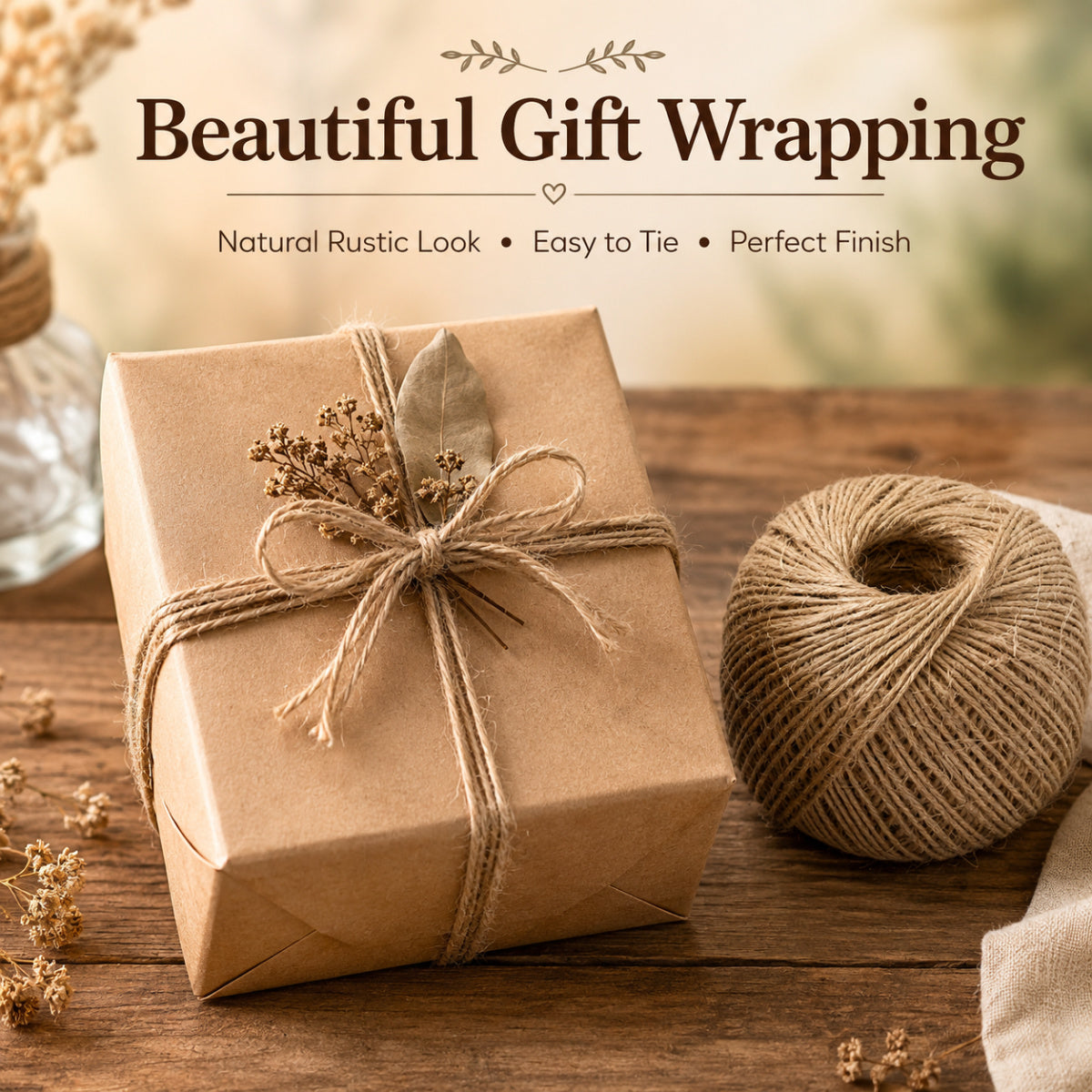 Casa De Amor Natural Jute Twine Rope/Sutli Thread – 60 Meters | Brown Jute String for Gift Wrapping, DIY Crafts, Gardening & Decoration