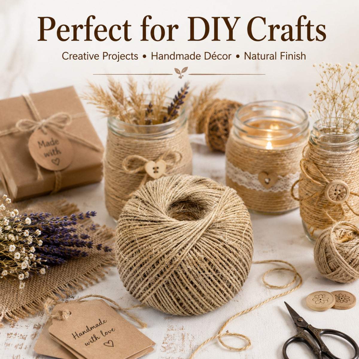 Casa De Amor Natural Jute Twine Rope/Sutli Thread – 60 Meters | Brown Jute String for Gift Wrapping, DIY Crafts, Gardening & Decoration