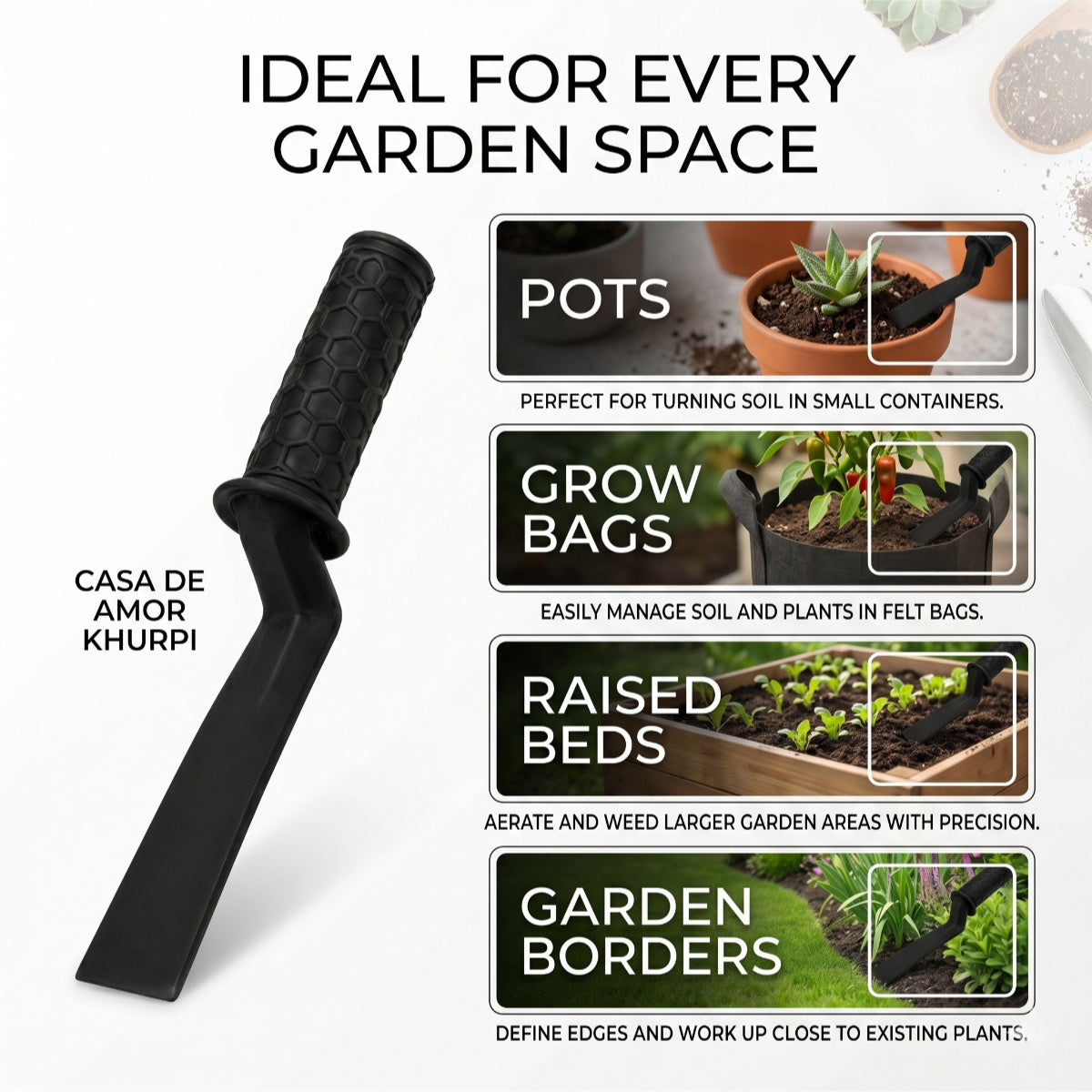 Casa De Amor Khurpi 2 Inch 1 Pc, Iron Hand Khurpa with Ergonomic Handle Grip for Weeding, Digging, Soil Loosening, Planting & Home Gardening