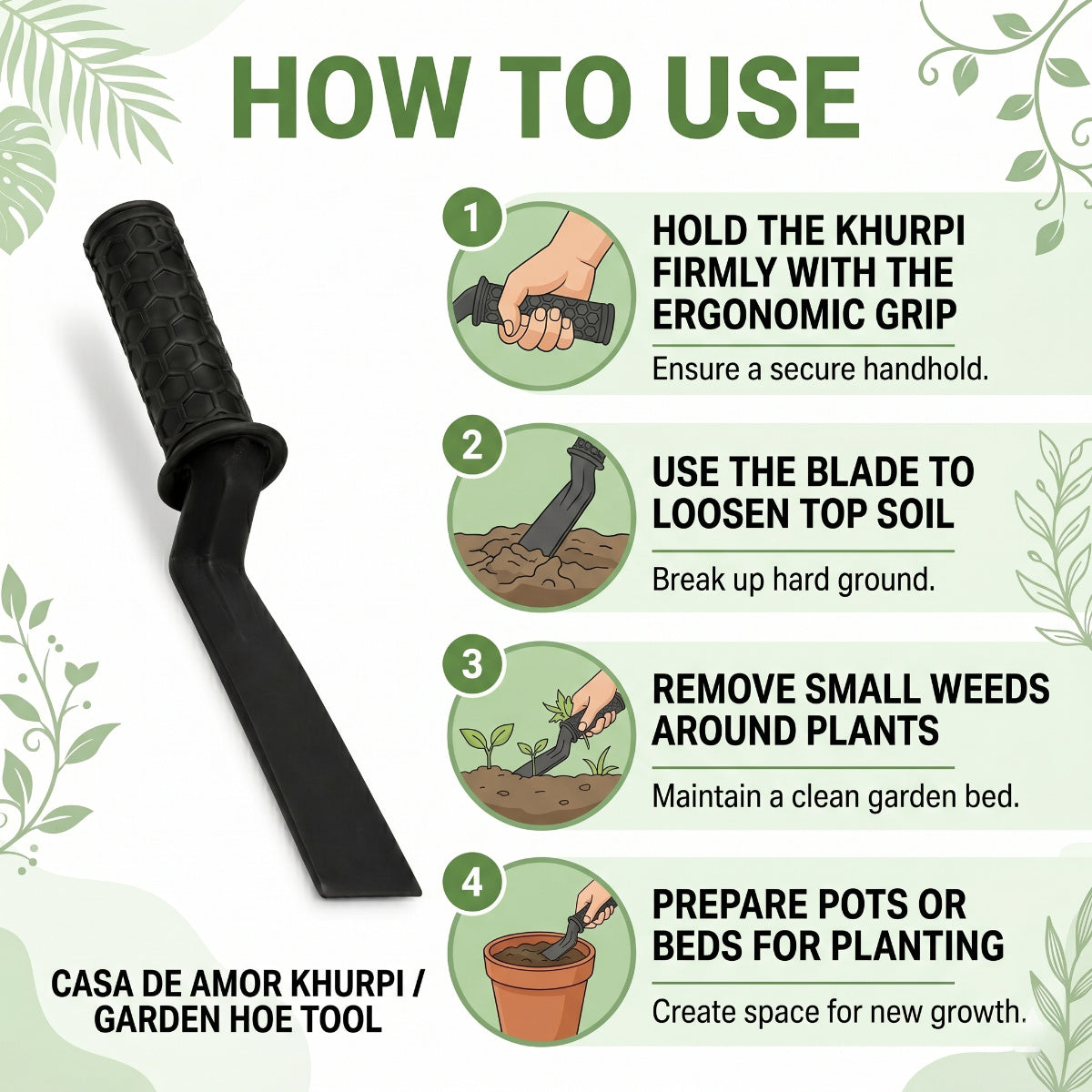Casa De Amor Khurpi 2 Inch 1 Pc, Iron Hand Khurpa with Ergonomic Handle Grip for Weeding, Digging, Soil Loosening, Planting & Home Gardening