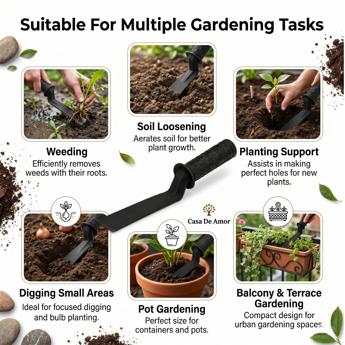 Casa De Amor Khurpi 2 Inch 1 Pc, Iron Hand Khurpa with Ergonomic Handle Grip for Weeding, Digging, Soil Loosening, Planting & Home Gardening