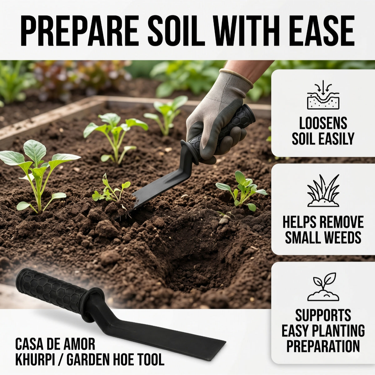 Casa De Amor Khurpi 2 Inch 1 Pc, Iron Hand Khurpa with Ergonomic Handle Grip for Weeding, Digging, Soil Loosening, Planting & Home Gardening