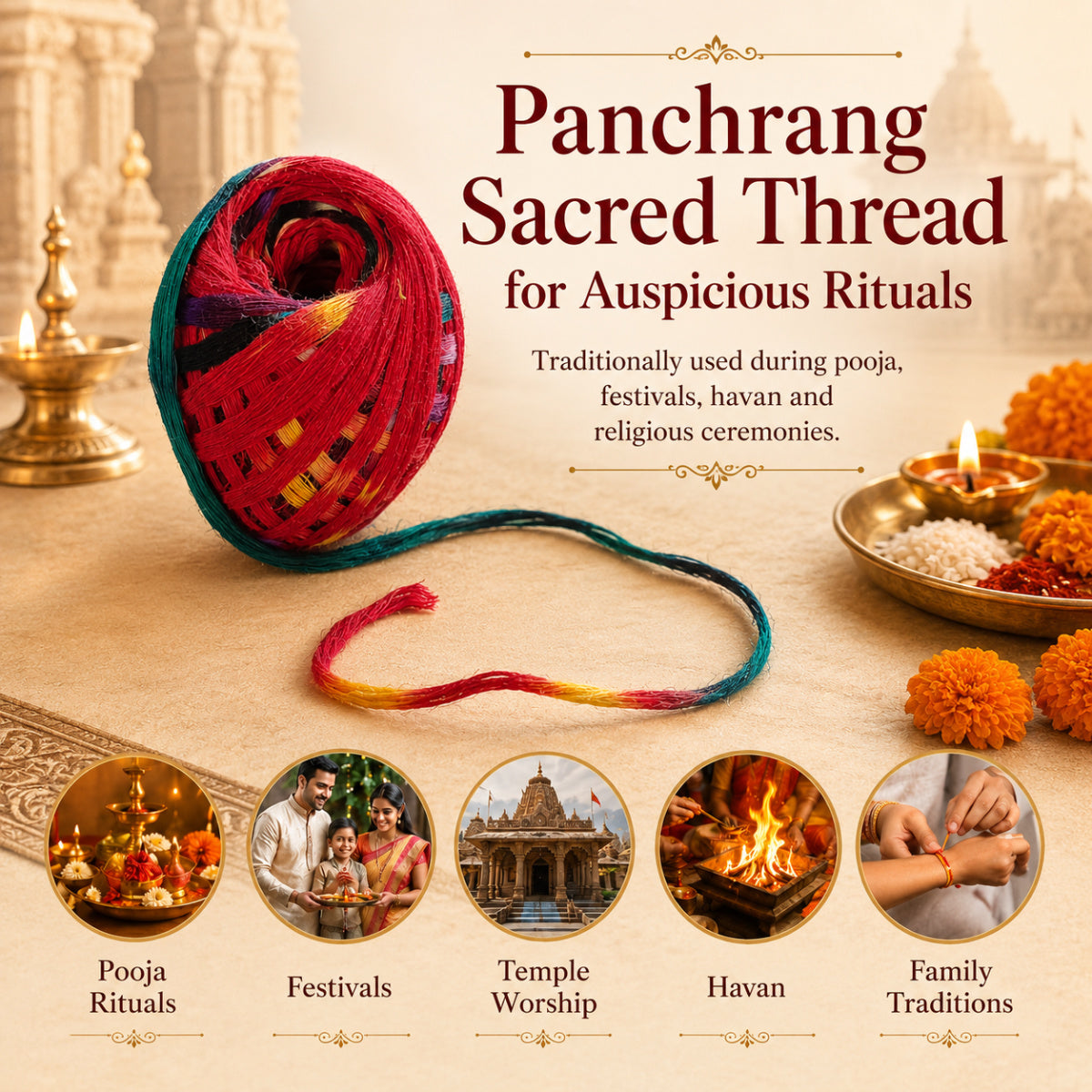 Casa De Amor Panchrang Cotton Kalava Mauli Dhaga, Multicolour