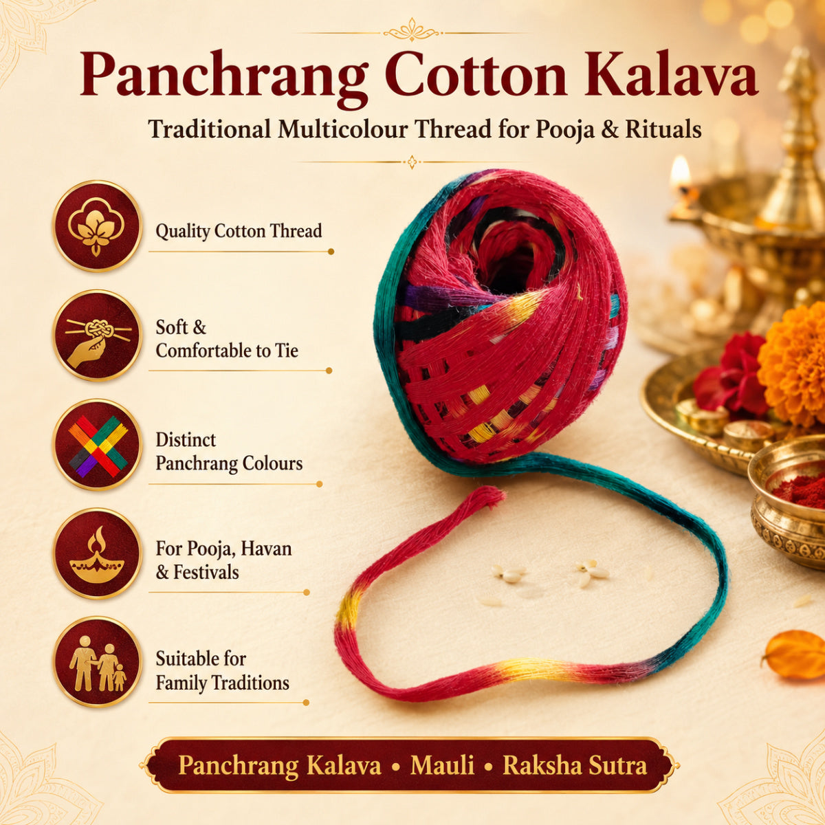 Casa De Amor Panchrang Cotton Kalava Mauli Dhaga, Multicolour