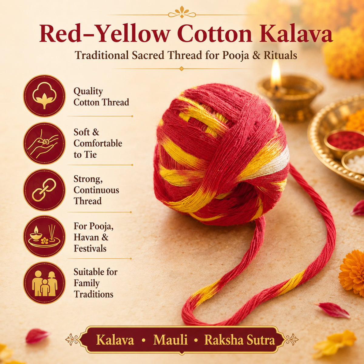 Casa De Amor Cotton Kalava Mauli Dhaga, Red & Yellow