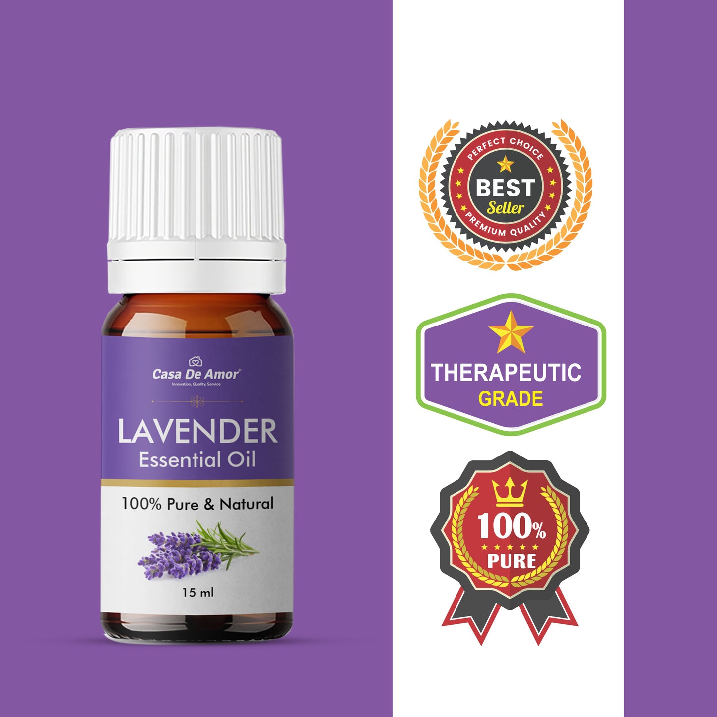 Casa De Amor Lavender Oil Promotes Clear Skin, Strong Hair | Calming & Soothing Care for Face, Scalp & Body | 15ML