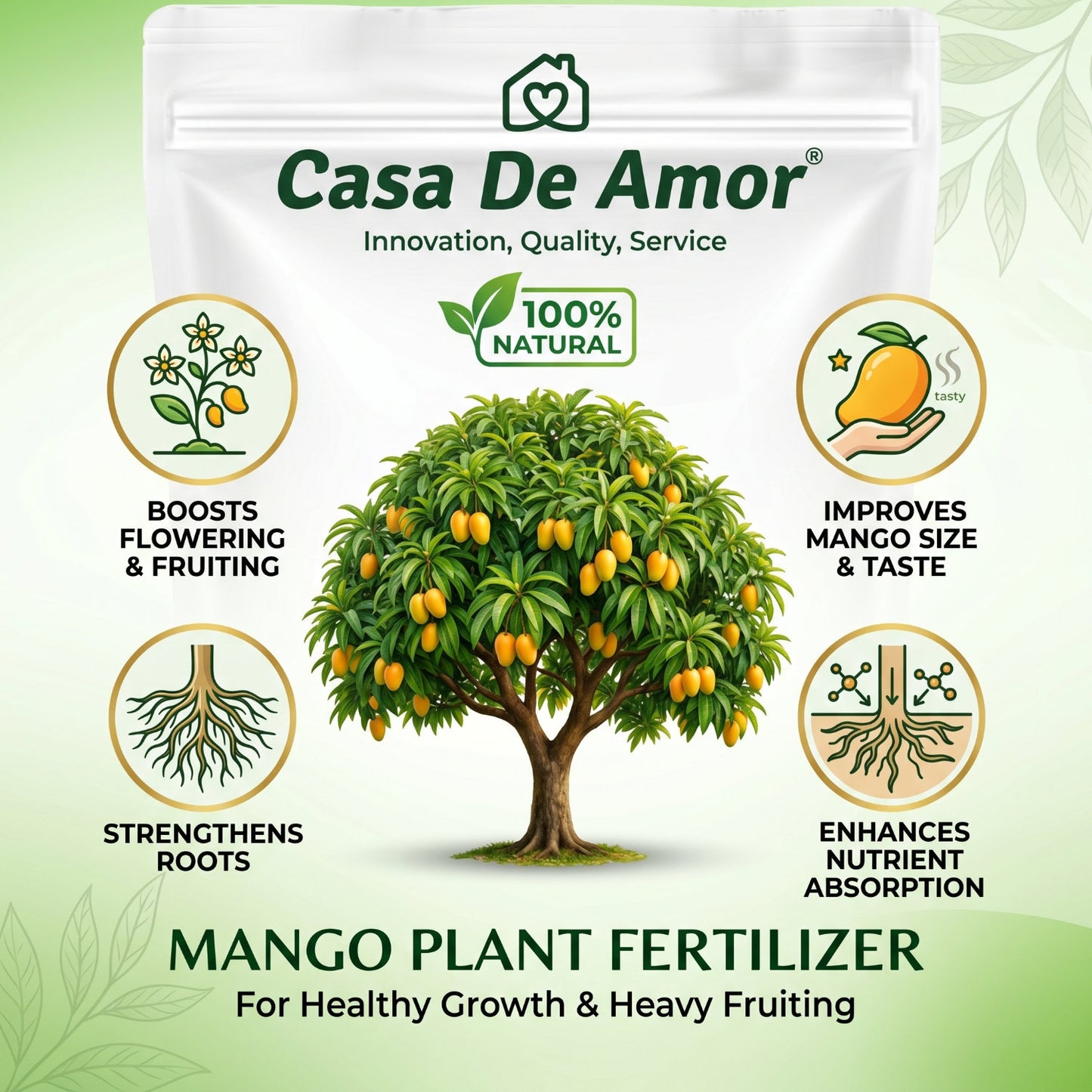 Casa De Amor Mango Plant Fertilizer for Faster Growth, Flowering & Fruiting | Improves Mango Size & Taste | Suitable for All Mango Trees & Plants | Natural Nutrient Formula