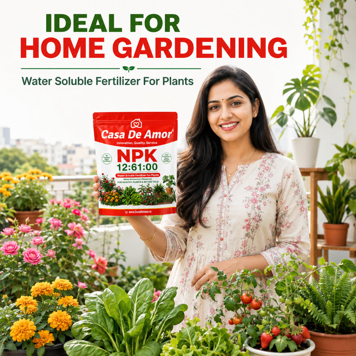 Casa De Amor NPK 12:61:00 Water Soluble Fertilizer for Plants, Mono Ammonium Phosphate MAP Plant Food for Root Growth, Flowering & Fruiting, Foliar Spray Nutrition for Home Garden Plants