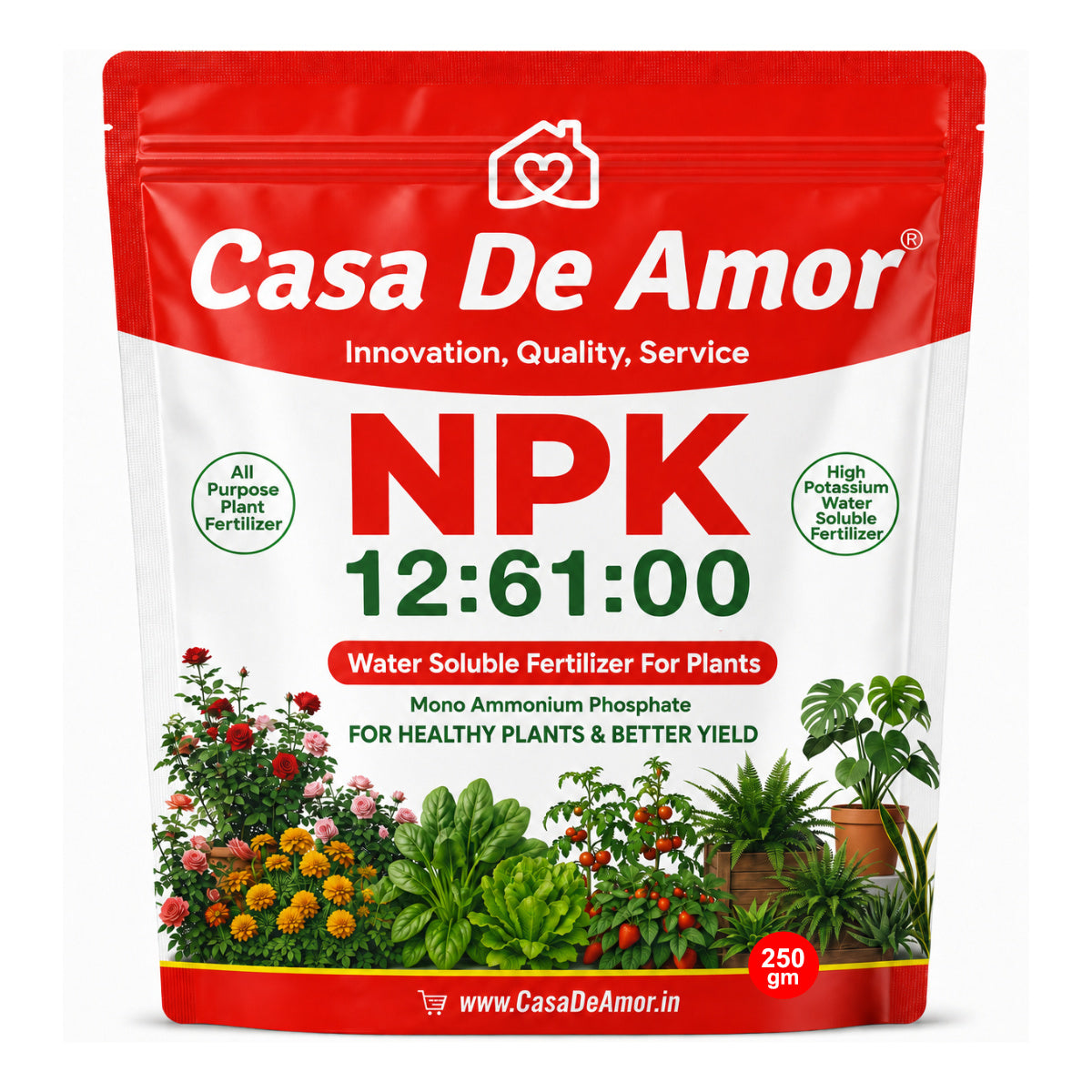 Casa De Amor NPK 12:61:00 Water Soluble Fertilizer for Plants, Mono Ammonium Phosphate MAP Plant Food for Root Growth, Flowering & Fruiting, Foliar Spray Nutrition for Home Garden Plants